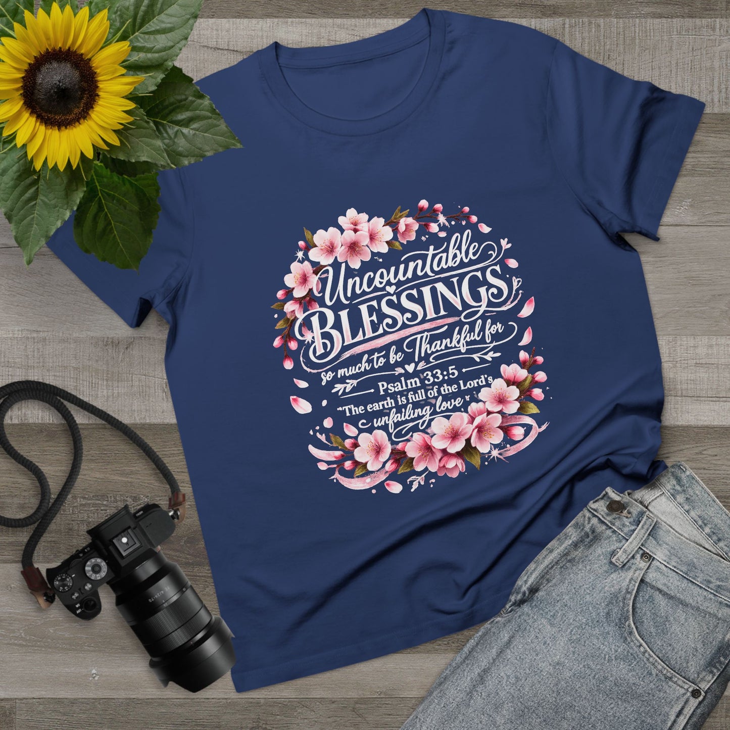 Uncountable Blessings Women’s Tee – Floral Psalm 33:5 Inspirational Shirt