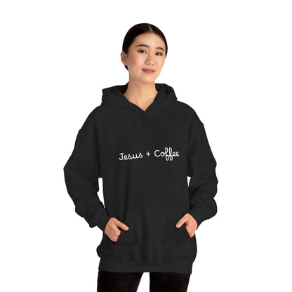 Jesus + Coffee Unisex Heavy Blend Hoodie, Inspirational Sweatshirt, Cozy Gift for Coffee Lovers, Faith-Based Apparel, Christian Hoodie