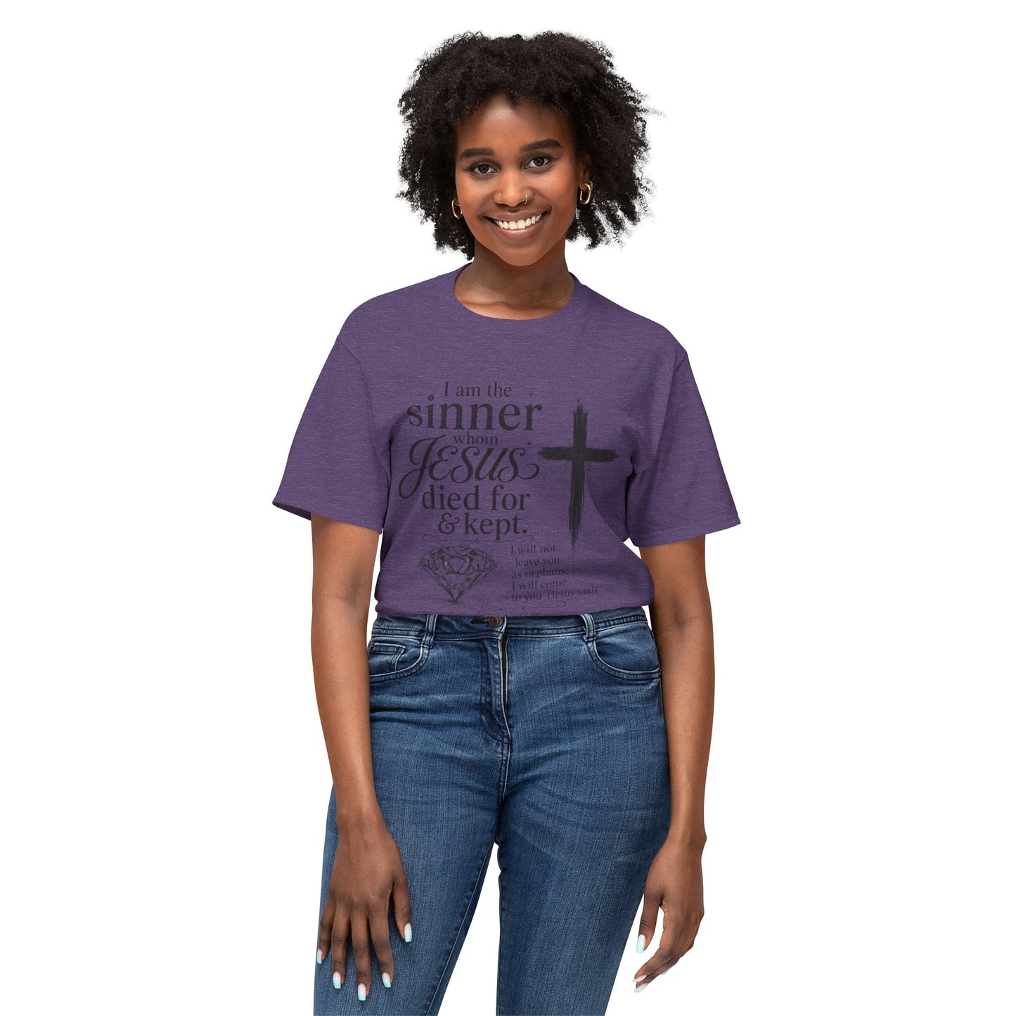 Christian Faith T-Shirt — "I am the sinner whom Jesus died for & kept" Pink Tee
