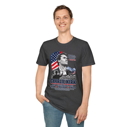 Charlie Kirk Tribute T-Shirt — "Well done, good and faithful servant" Matthew 25:21