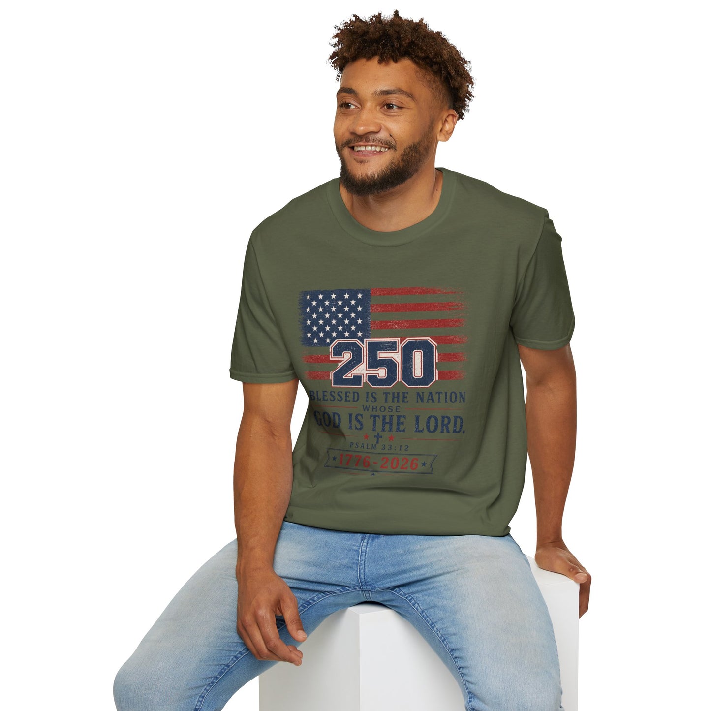 250th Anniversary Flag T-Shirt — "Blessed Is The Nation" Patriotic Tee