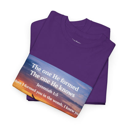 Christian Sunset T-Shirt — "Before I Formed You I Knew You" Scripture Tee
