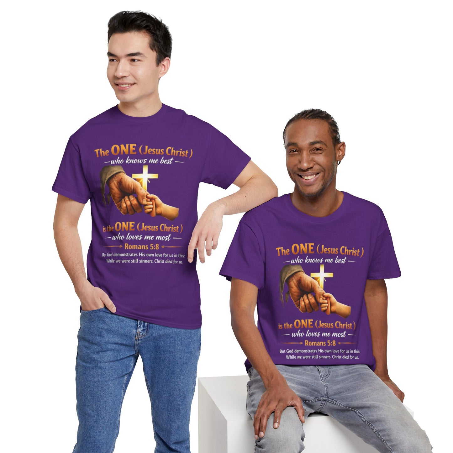 Christian T-Shirt — "The ONE (Jesus Christ)" Cross & Romans 5:8 Inspirational Tee