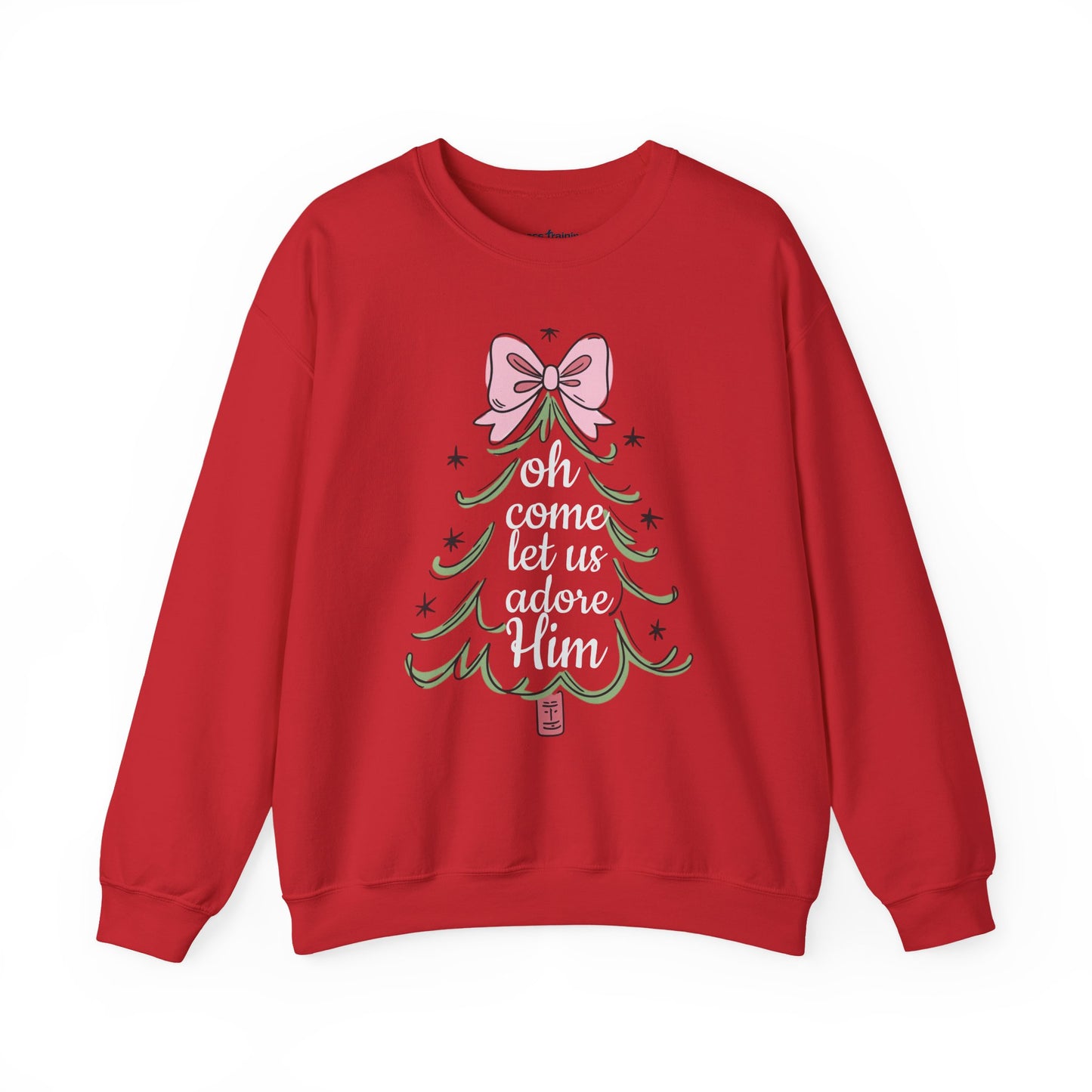 Christmas Tree Sweatshirt – “Oh Come Let Us Adore Him” Holiday Crewneck