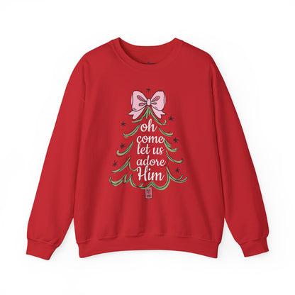 Christmas Tree Sweatshirt – “Oh Come Let Us Adore Him” Holiday Crewneck