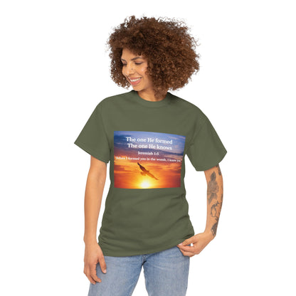 Christian Sunset T-Shirt — "Before I Formed You I Knew You" Scripture Tee
