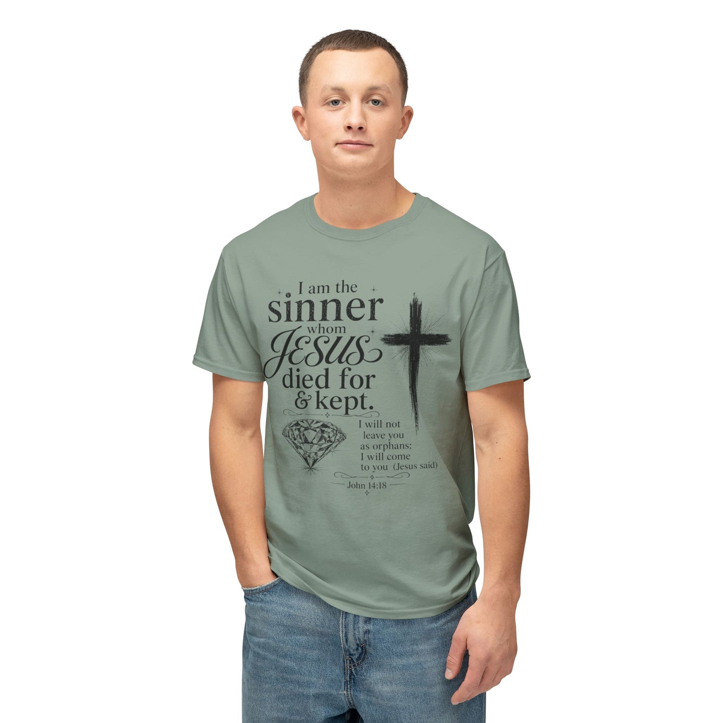 Christian Faith T-Shirt — "I am the sinner whom Jesus died for & kept" Pink Tee