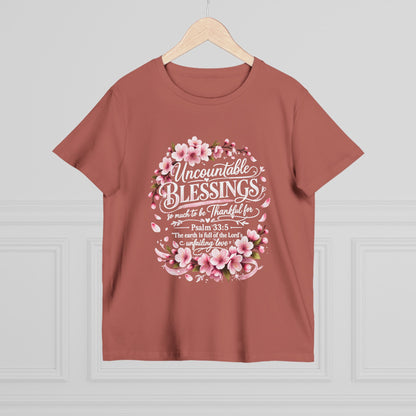 Uncountable Blessings Women’s Tee – Floral Psalm 33:5 Inspirational Shirt