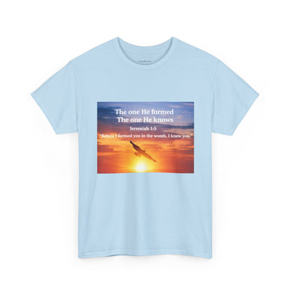 Christian Sunset T-Shirt — "Before I Formed You I Knew You" Scripture Tee