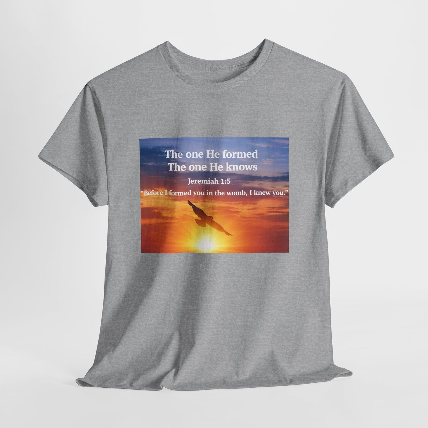 Christian Sunset T-Shirt — "Before I Formed You I Knew You" Scripture Tee