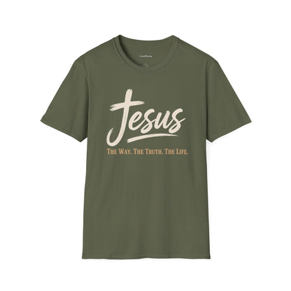 Jesus Script T‑Shirt — 'Jesus: The Way. The Truth. The Life.' Christian Faith Tee