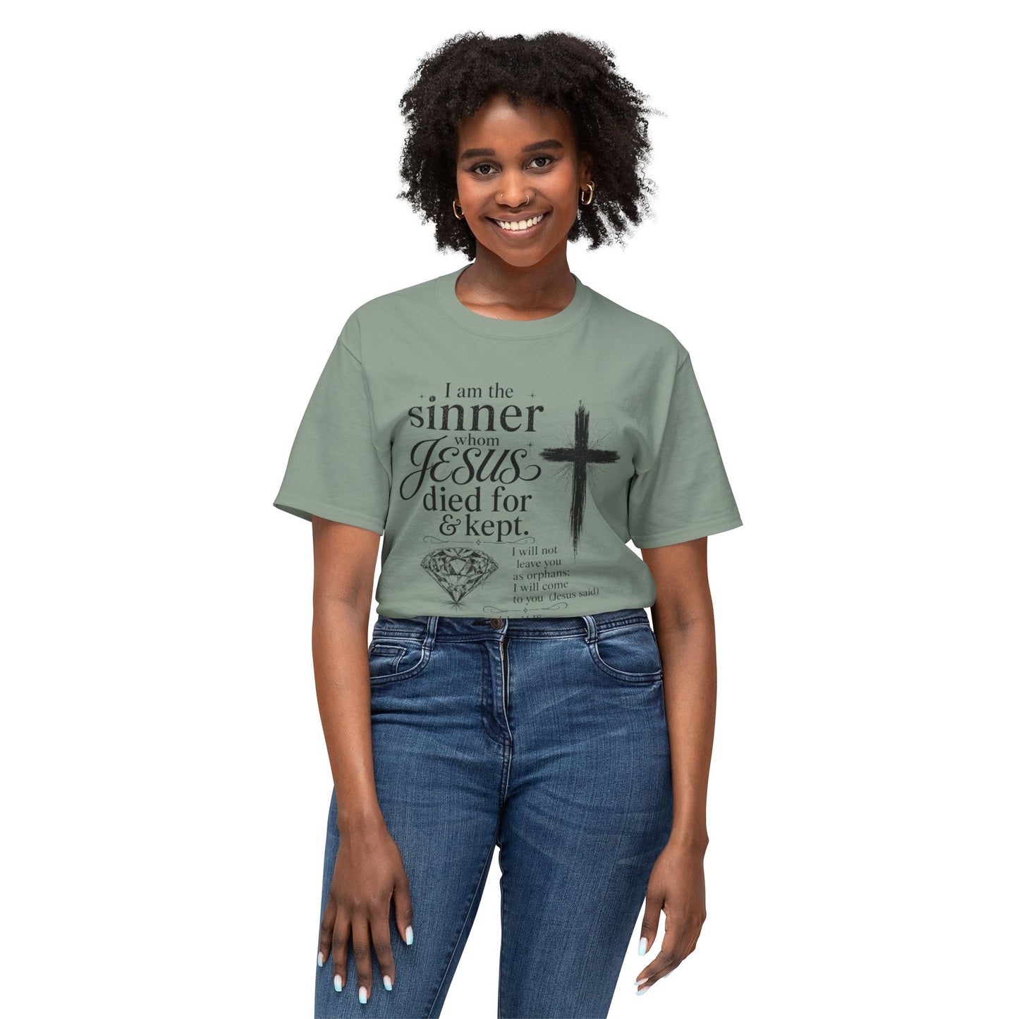 Christian Faith T-Shirt — "I am the sinner whom Jesus died for & kept" Pink Tee
