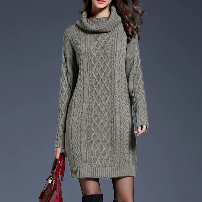 Plus Size Women Casual Knitted Long Sleeve Winter Dresses Sweater Solid Knee Length Loose Fat Female over Size Dresses 4XL