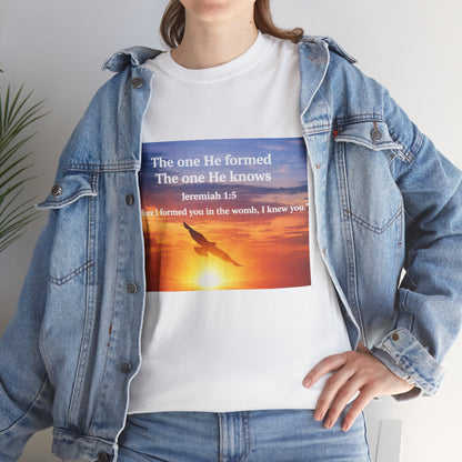 Christian Sunset T-Shirt — "Before I Formed You I Knew You" Scripture Tee