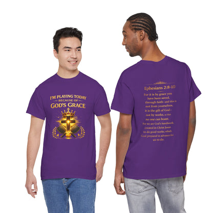 God’s Grace Tee — "I’m Playing Today Because of God’s Grace" Christian T-Shirt (Ephesians 2:8-10)