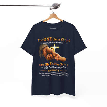 Christian T-Shirt — "The ONE (Jesus Christ)" Cross & Romans 5:8 Inspirational Tee