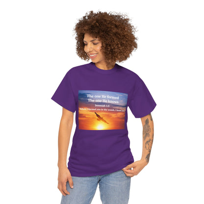 Christian Sunset T-Shirt — "Before I Formed You I Knew You" Scripture Tee