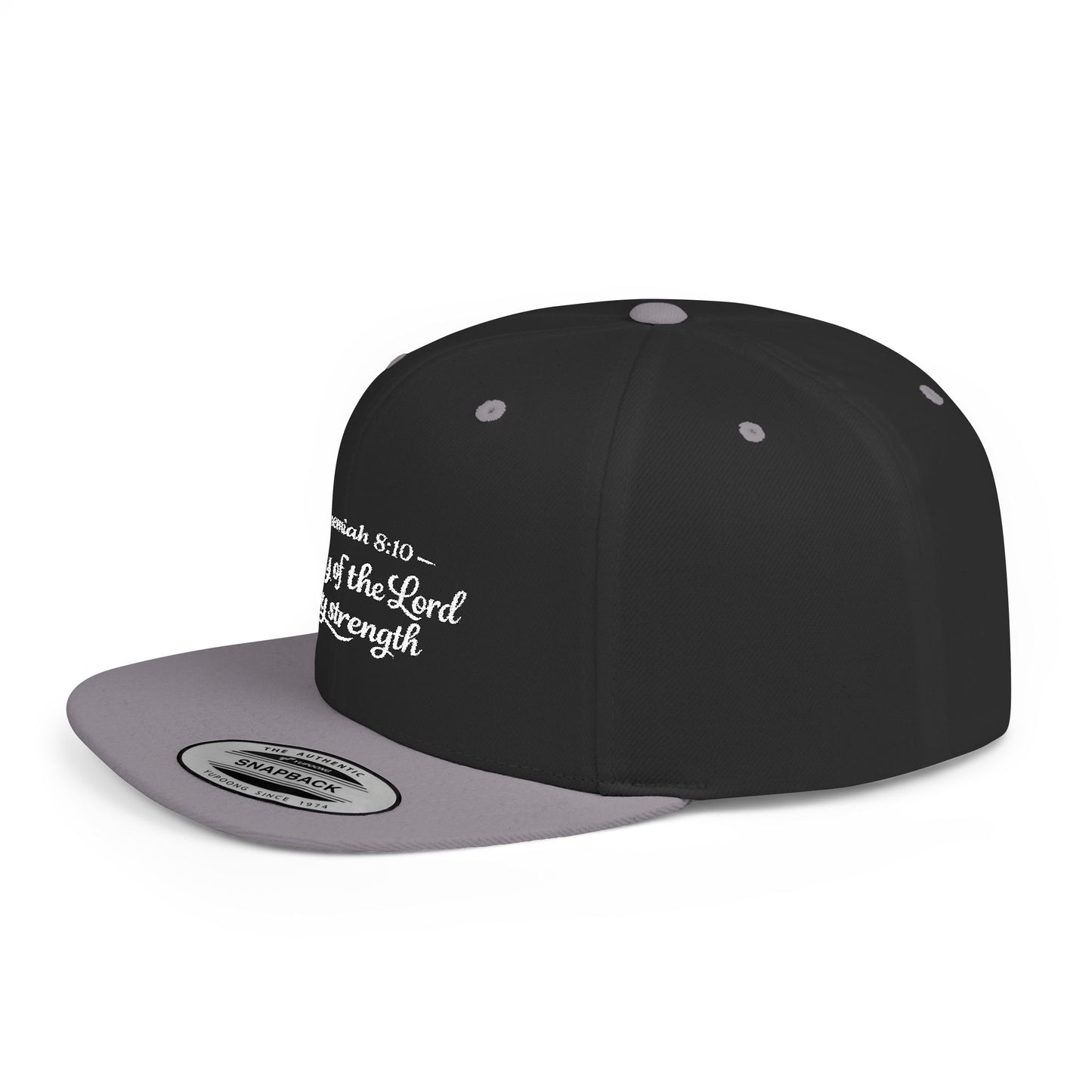 Flat Bill Snapback Hat — "The joy of the Lord is my strength" (Nehemiah 8:10)