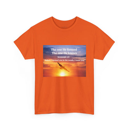 Christian Sunset T-Shirt — "Before I Formed You I Knew You" Scripture Tee