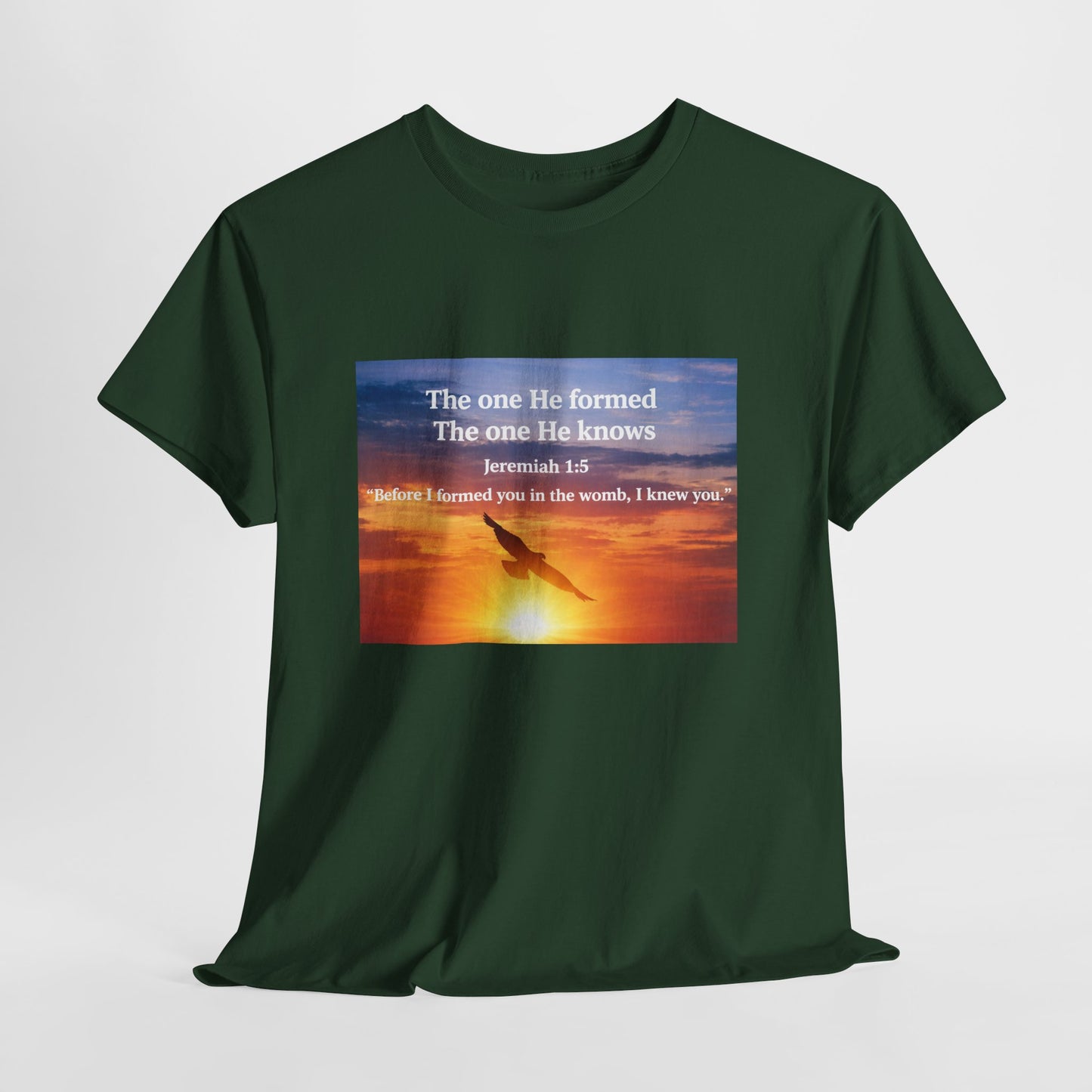 Christian Sunset T-Shirt — "Before I Formed You I Knew You" Scripture Tee