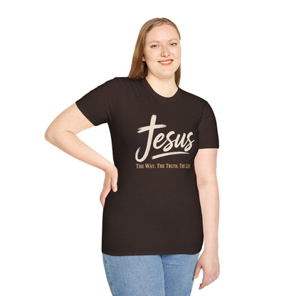 Jesus Script T‑Shirt — 'Jesus: The Way. The Truth. The Life.' Christian Faith Tee