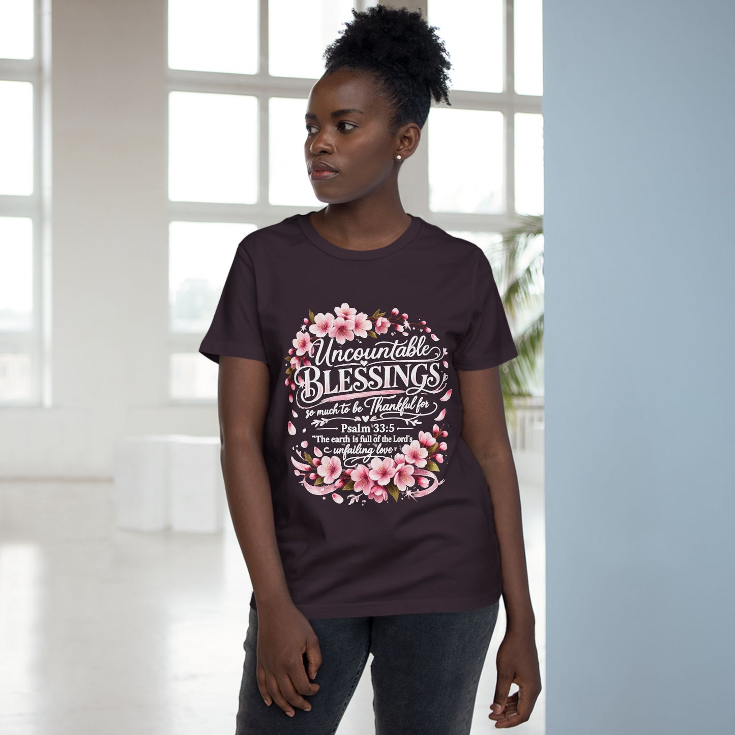 Uncountable Blessings Women’s Tee – Floral Psalm 33:5 Inspirational Shirt