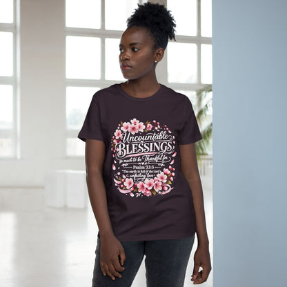 Uncountable Blessings Women’s Tee – Floral Psalm 33:5 Inspirational Shirt