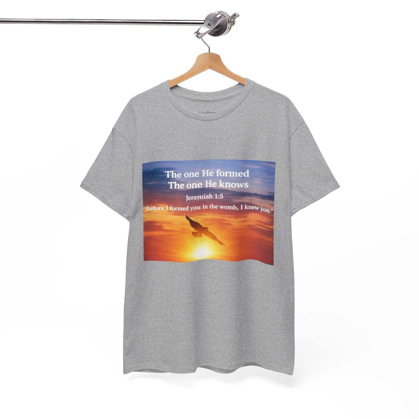 Christian Sunset T-Shirt — "Before I Formed You I Knew You" Scripture Tee