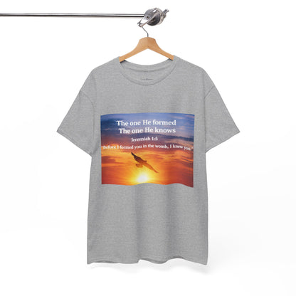 Christian Sunset T-Shirt — "Before I Formed You I Knew You" Scripture Tee