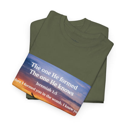 Christian Sunset T-Shirt — "Before I Formed You I Knew You" Scripture Tee
