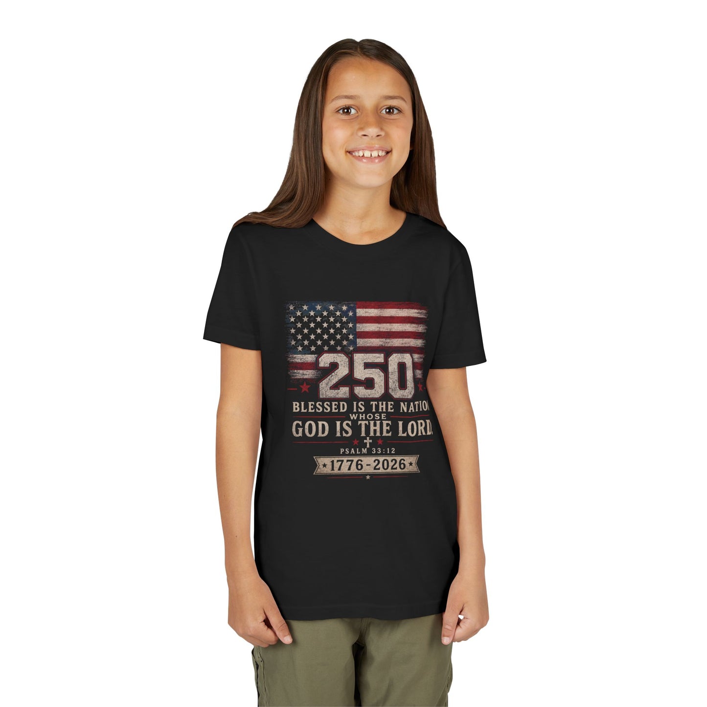 Youth Tee — 250th USA Celebration "Blessed Is the Nation" Patriotic T‑Shirt (1776–2026)