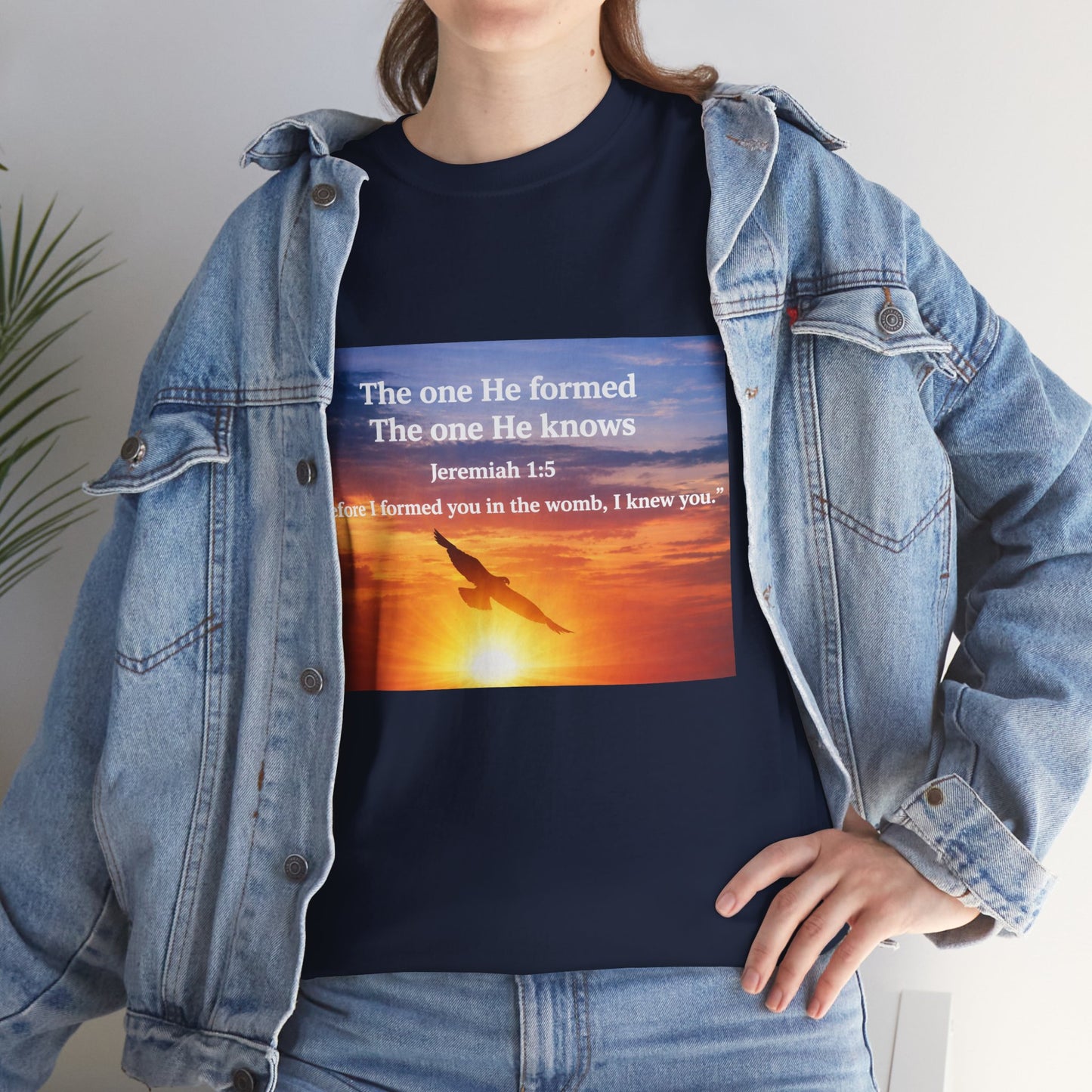 Christian Sunset T-Shirt — "Before I Formed You I Knew You" Scripture Tee