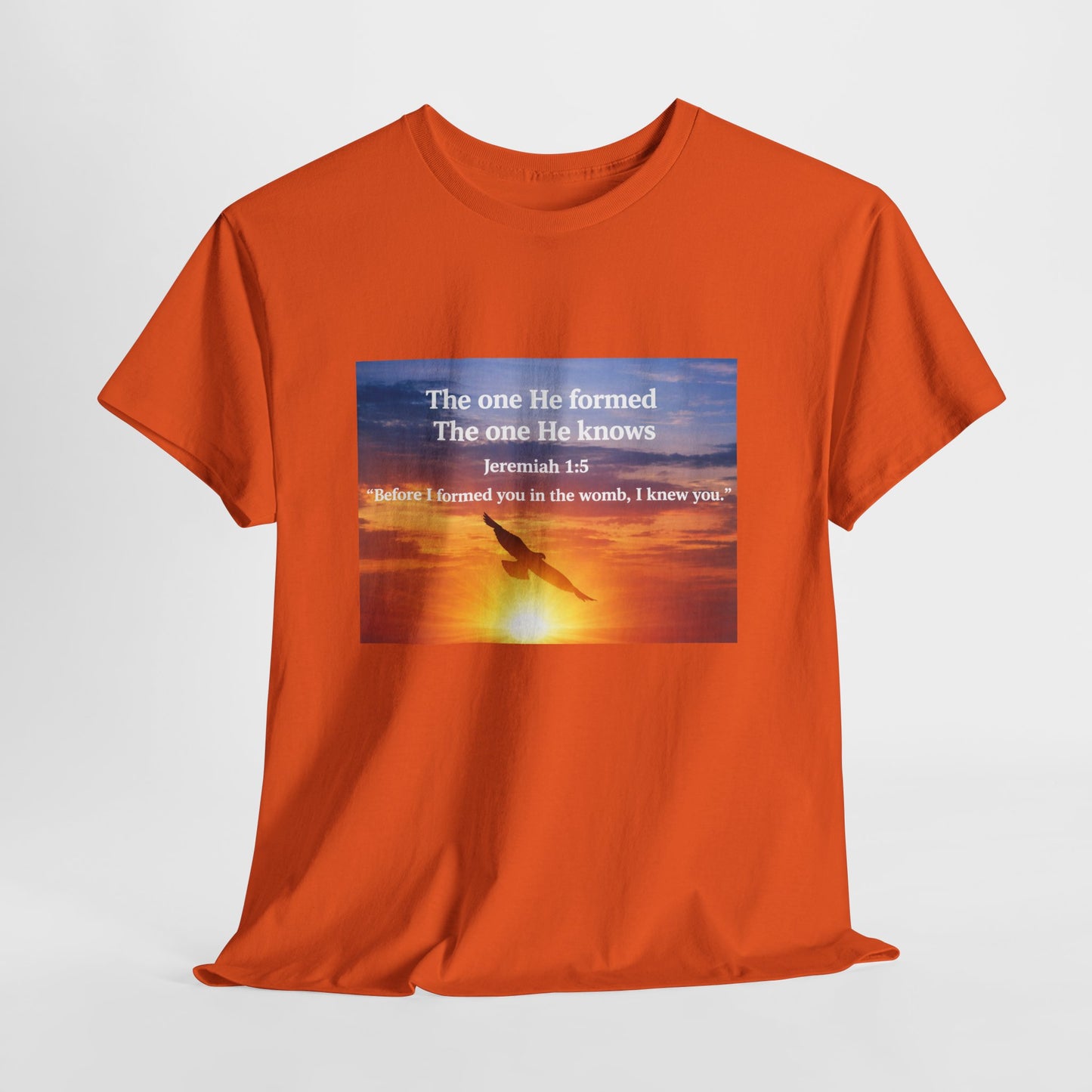 Christian Sunset T-Shirt — "Before I Formed You I Knew You" Scripture Tee