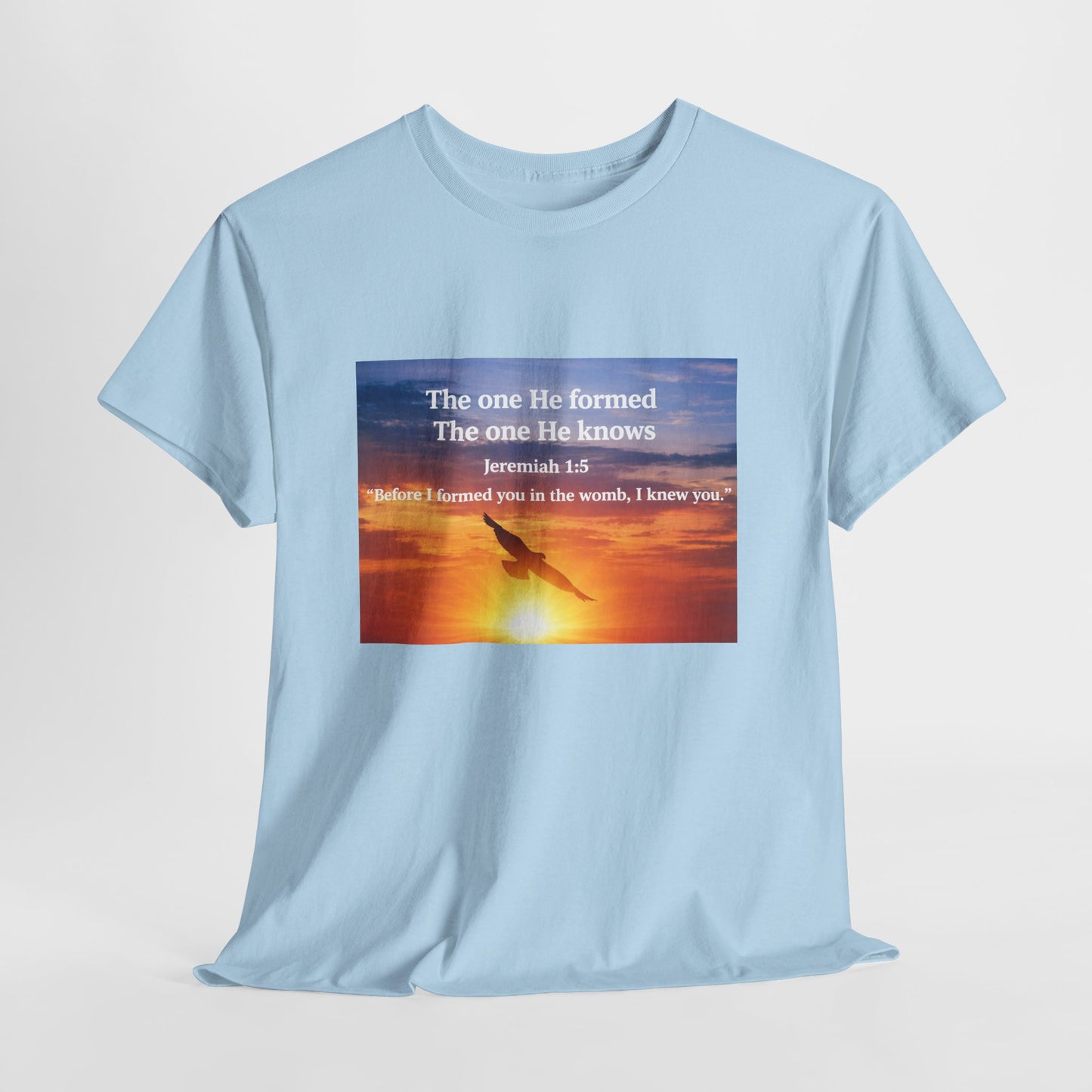 Christian Sunset T-Shirt — "Before I Formed You I Knew You" Scripture Tee