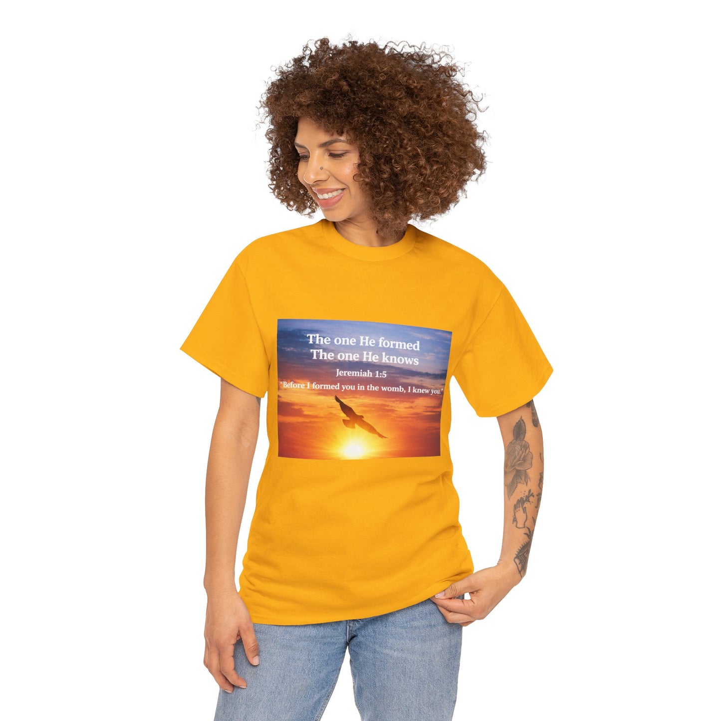 Christian Sunset T-Shirt — "Before I Formed You I Knew You" Scripture Tee