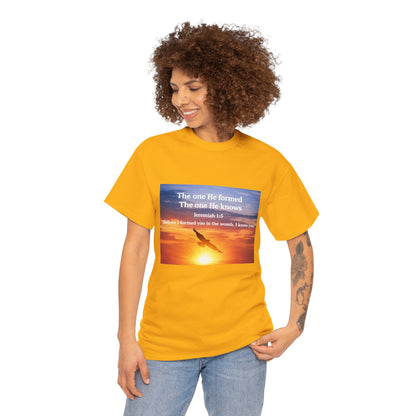 Christian Sunset T-Shirt — "Before I Formed You I Knew You" Scripture Tee