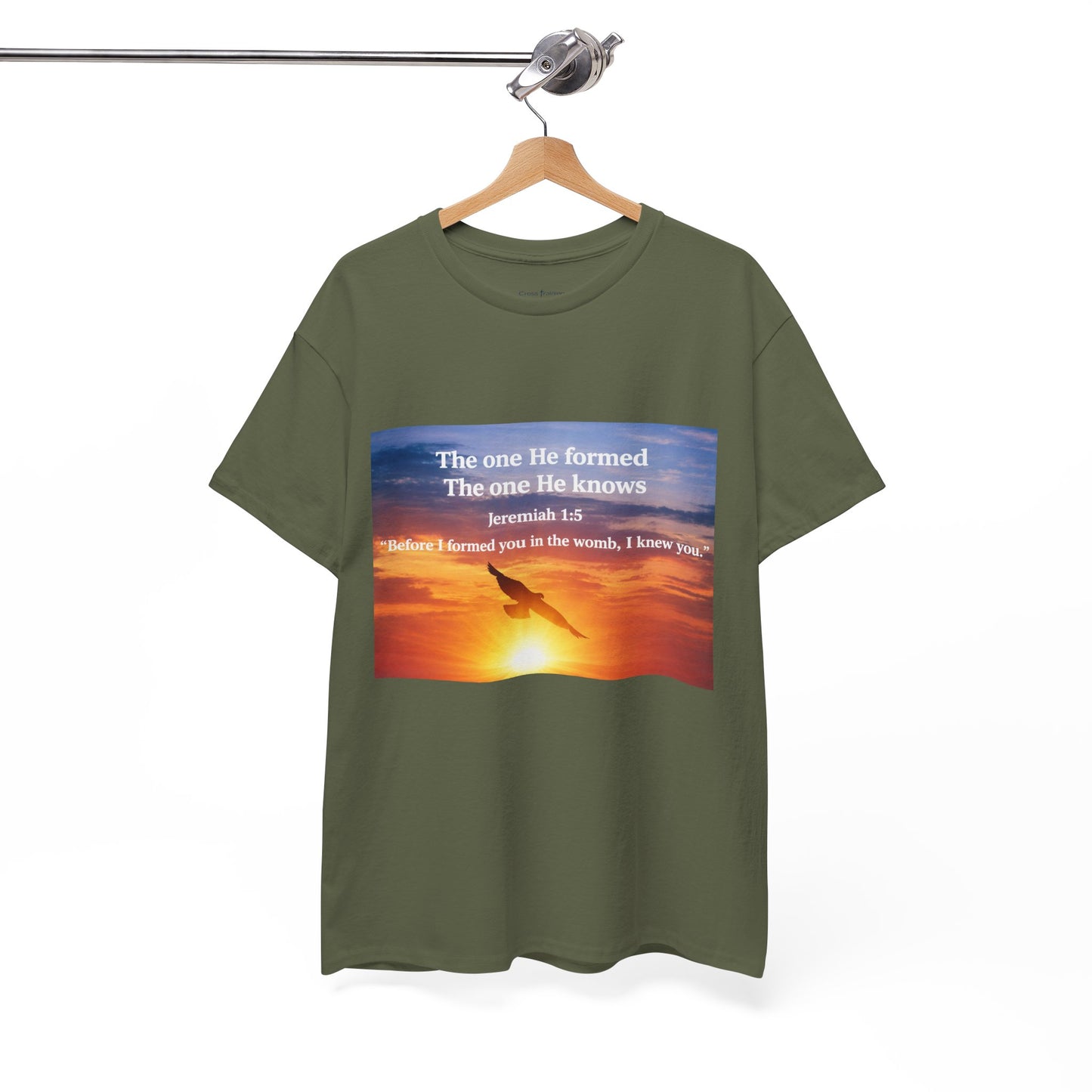 Christian Sunset T-Shirt — "Before I Formed You I Knew You" Scripture Tee