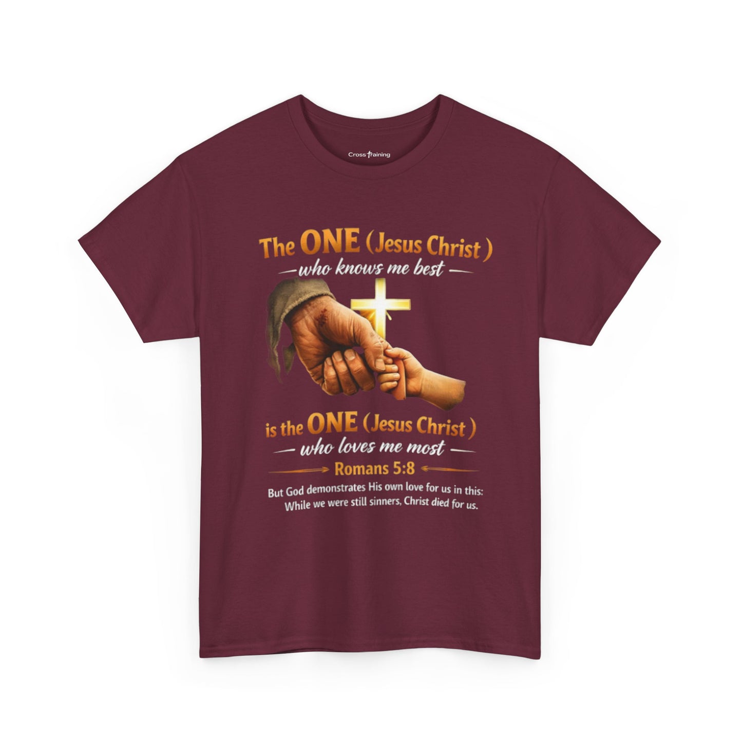Christian T-Shirt — "The ONE (Jesus Christ)" Cross & Romans 5:8 Inspirational Tee