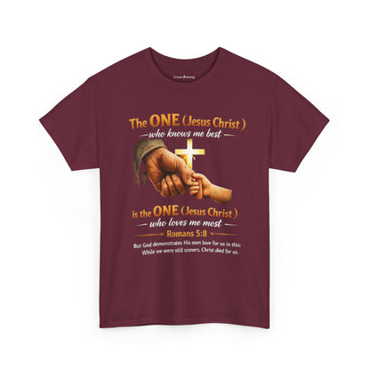 Christian T-Shirt — "The ONE (Jesus Christ)" Cross & Romans 5:8 Inspirational Tee