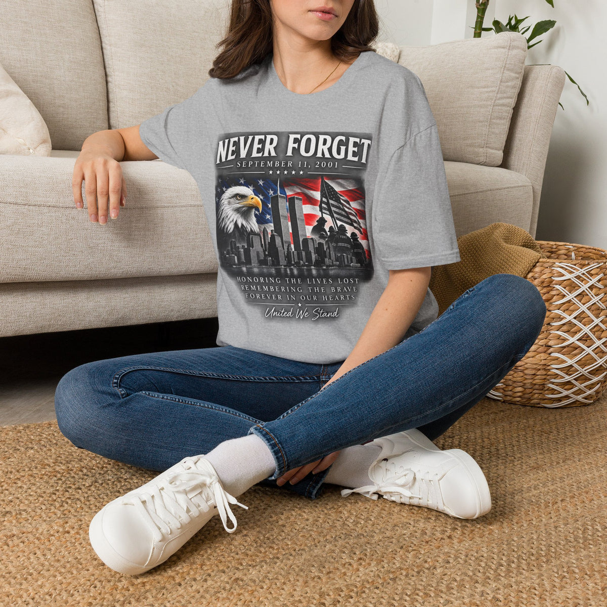 Never Forget 9/11 Memorial T-Shirt — American Flag & Eagle Tribute
