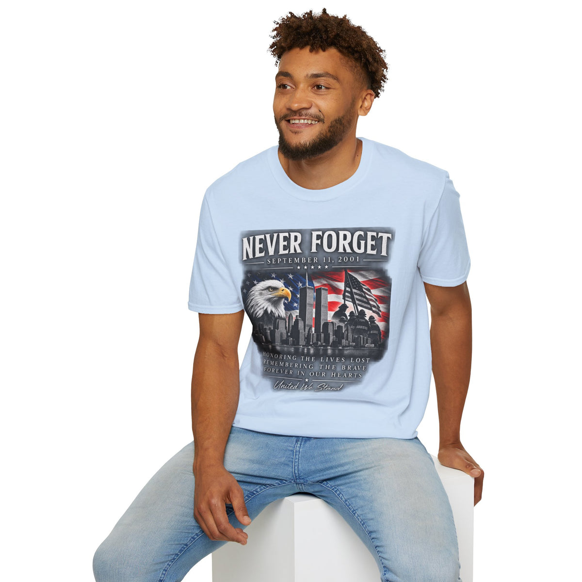 Never Forget 9/11 Memorial T-Shirt — American Flag & Eagle Tribute