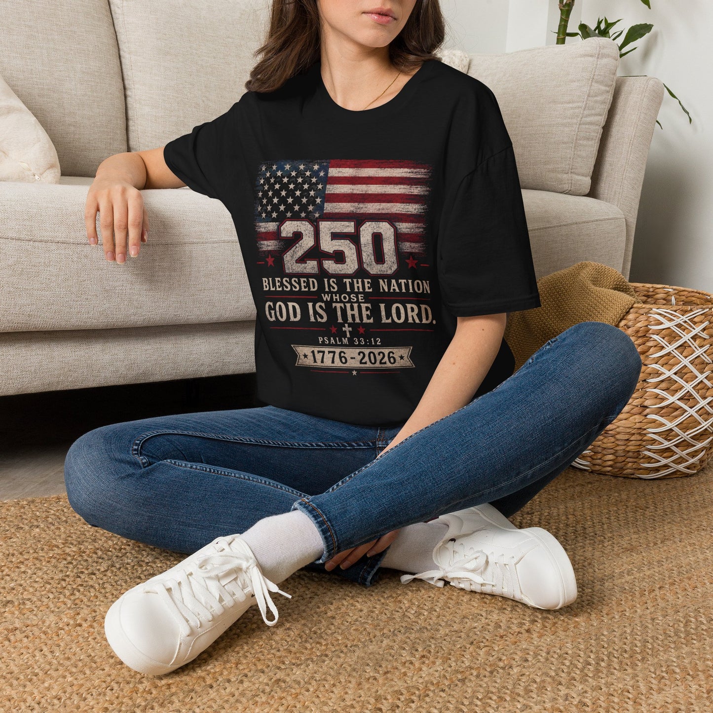 250th Anniversary Flag T-Shirt — "Blessed Is The Nation" Patriotic Tee