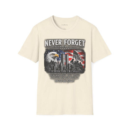 Never Forget 9/11 Memorial T-Shirt — American Flag & Eagle Tribute