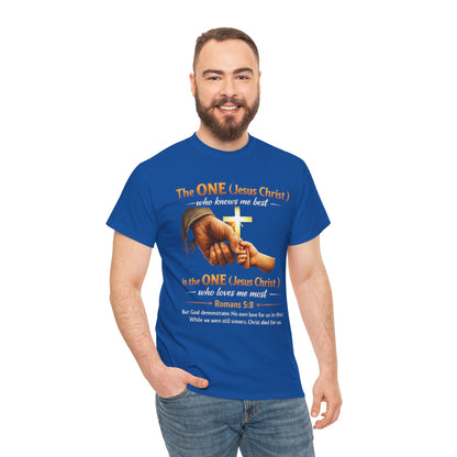 Christian T-Shirt — "The ONE (Jesus Christ)" Cross & Romans 5:8 Inspirational Tee