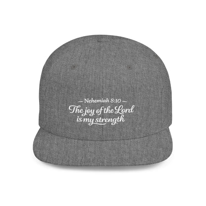 Flat Bill Snapback Hat — "The joy of the Lord is my strength" (Nehemiah 8:10)