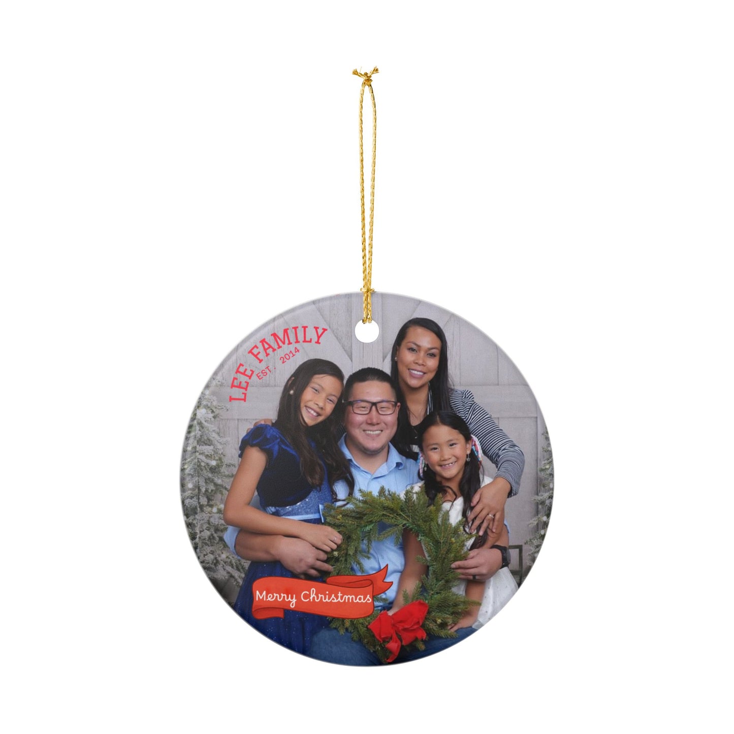 Personalized Photo Christmas Ornament – Ceramic Family Keepsake (Custom Text: 'Merry Christmas')