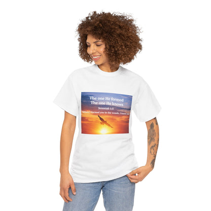 Christian Sunset T-Shirt — "Before I Formed You I Knew You" Scripture Tee