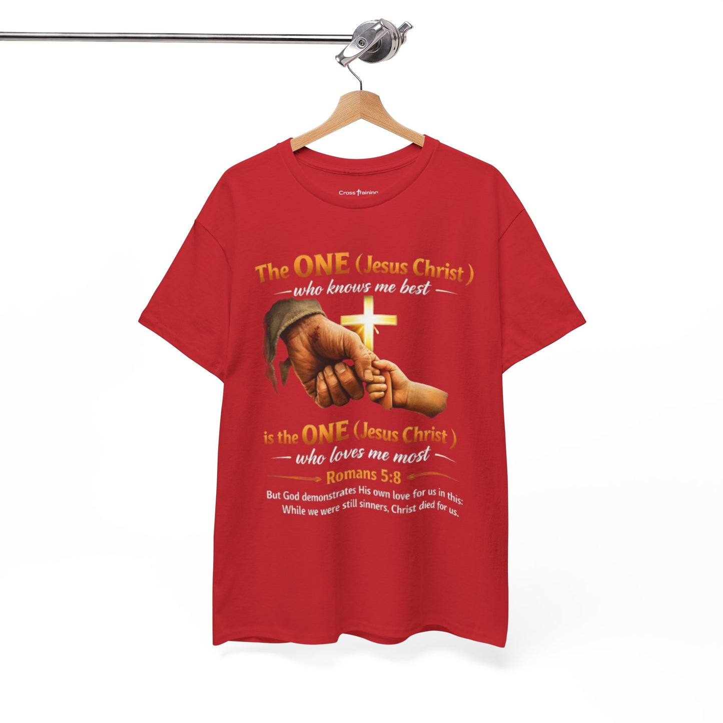 Christian T-Shirt — "The ONE (Jesus Christ)" Cross & Romans 5:8 Inspirational Tee