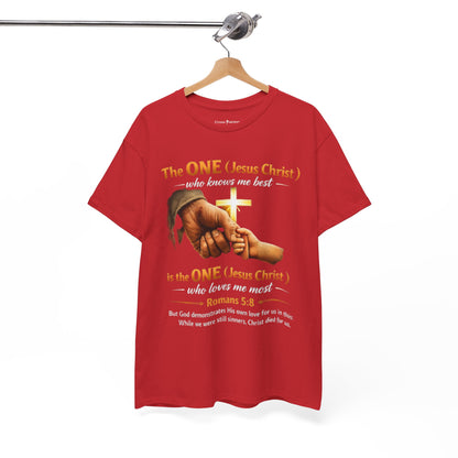 Christian T-Shirt — "The ONE (Jesus Christ)" Cross & Romans 5:8 Inspirational Tee