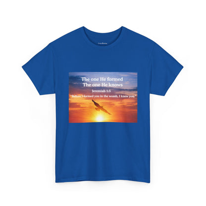 Christian Sunset T-Shirt — "Before I Formed You I Knew You" Scripture Tee